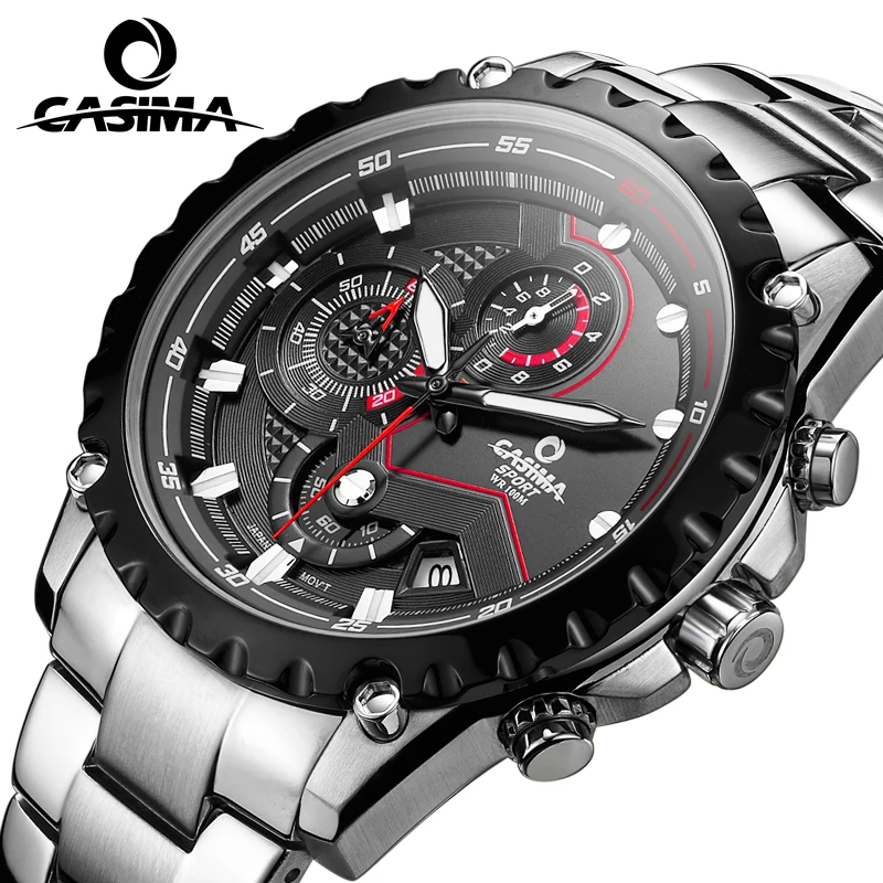 CASIMA 8203 Men's Sports Quartz Watch w/ Stainless Steel Band Waterproof 100m