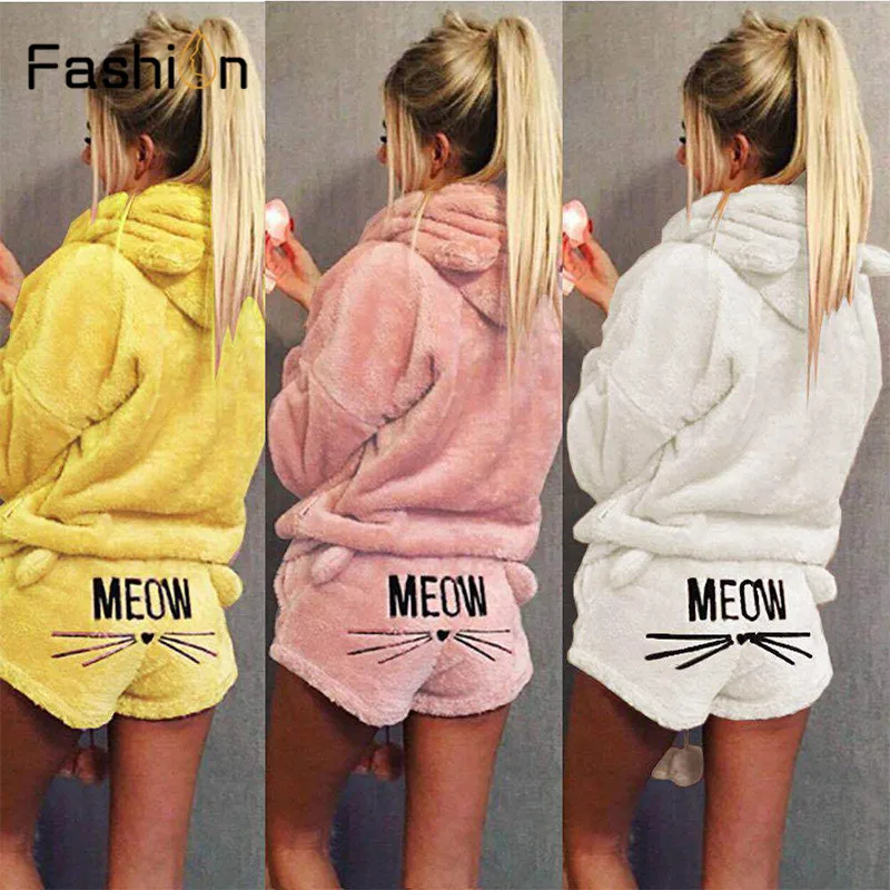 Plus Size 5XL Women Coral Velvet Suit Two Piece Autumn Winter Pajamas Warm Sleepwear Cute Cat Meow Pattern Hoodies Shorts Set
Plus Size 5XL Women Coral Velvet Suit Two Piece Autumn Winter Pajamas Warm Sleepwear Cute Cat Meow Pattern Hoodies Shorts Set