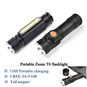 EHD402 USB flashlight cree xml t6 cob 3800lm led waterproof torch built-in 18650 battery led camping lamp bike light flashlights
