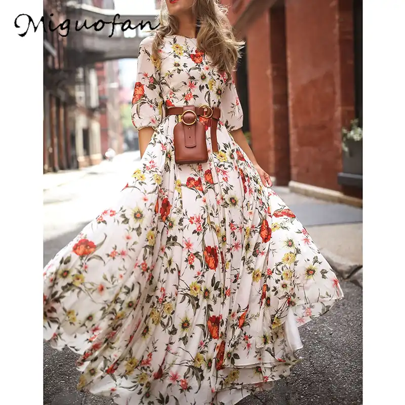 white floral long dress