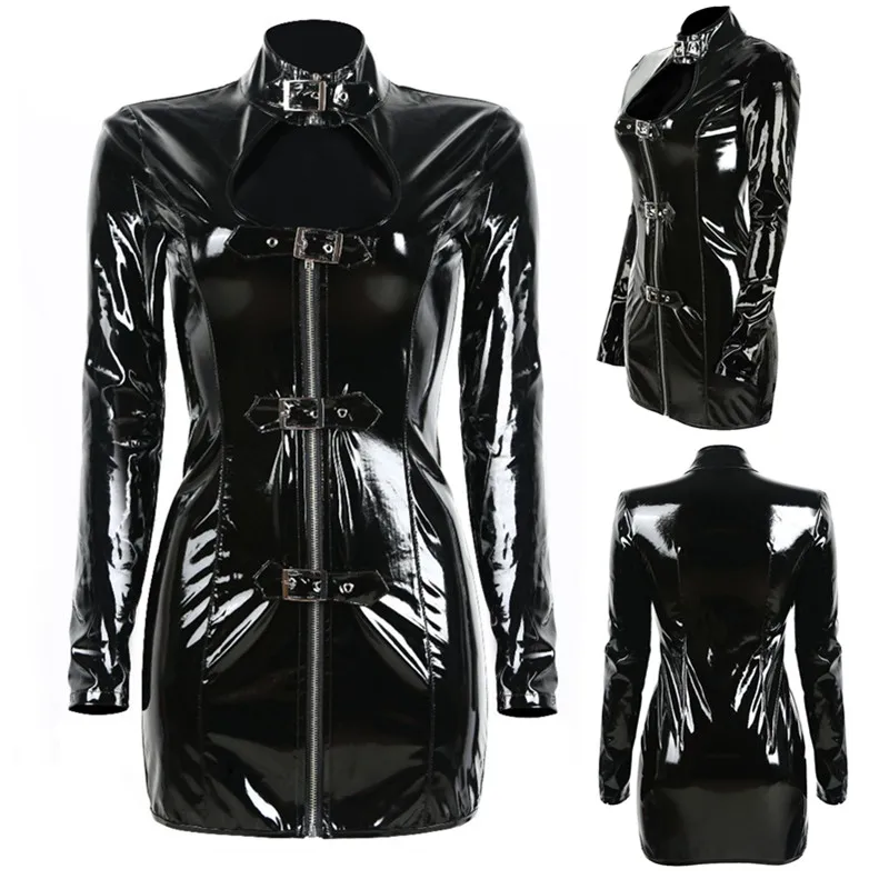 Sexy Ladies Zipper Faux Leather PVC Women Club Dress 2019 Long Sleeve Bodycon Party Dresses Vestidos Outfits Club Wear Costumes
Sexy Ladies Zipper Faux Leather PVC Women Club Dress 2019 Long Sleeve Bodycon Party Dresses Vestidos Outfits Club Wear Costumes