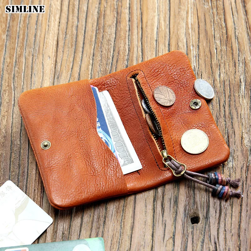Кошелек SIMLINE из натуральной кожи для мужчин и женщин винтажный короткий складной