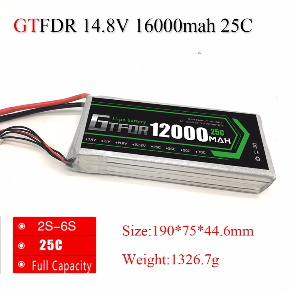 GTFDR RC Airplane LiPo Battery 4S 14.8V 16000mAh 25C FOR RC Drone Quadrotor Helicopter Car Boat Tank
