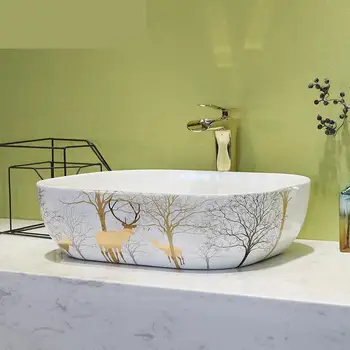 Europe Vintage Style Art Counter top Basin Sink Handmade Vessel Sink Vanities art oval gold deer Ceramic washbasin Bathroom sink
Europe Vintage Style Art Counter top Basin Sink Handmade Vessel Sink Vanities art oval gold deer Ceramic washbasin Bathroom sink