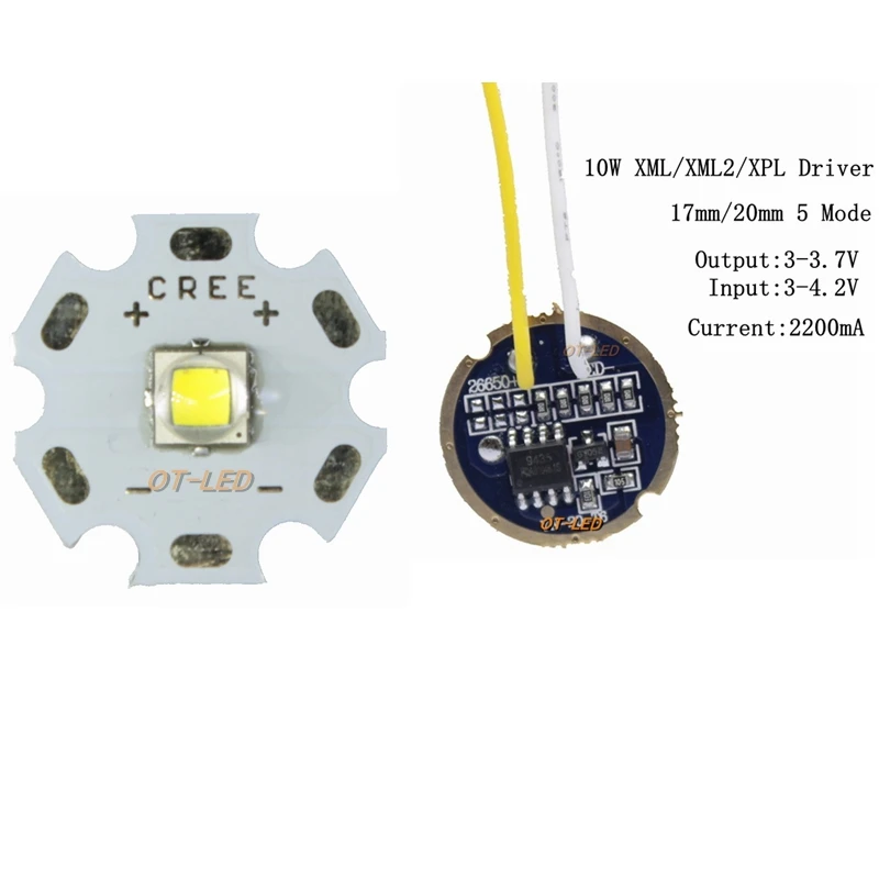 20mm PCB Base Jammas 5pcs 10W CREE XM-L2 XML2 L2 Cool White 6000k ~6500k LED Light Lamp Chip Bulb