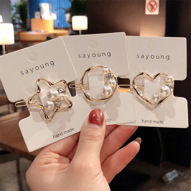 Women Hair Accessories Geometric Five-pointed Star Round Heart Gold Color Hair Clip Imitiation Pearl Hairpins Barrettes Hairgrip
Women Hair Accessories Geometric Five-pointed Star Round Heart Gold Color Hair Clip Imitiation Pearl Hairpins Barrettes Hairgrip