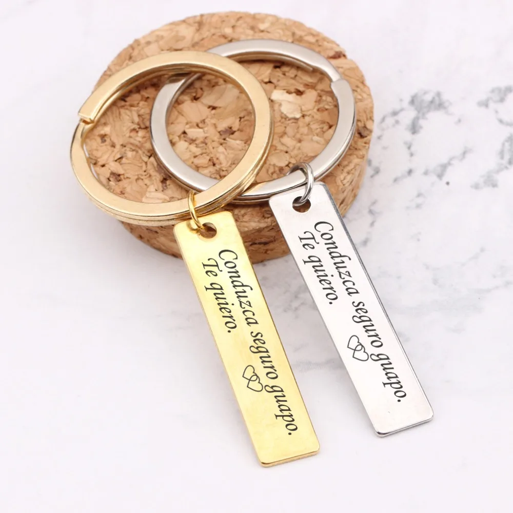 Engraved Spanish language Drive safe Handsome I love you key Chains Couples lover's Parents Tag Driver Keys Holder driver | Украшения и