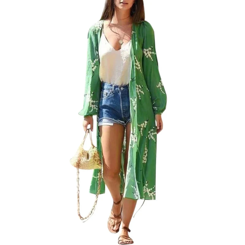 New Women Chiffon Kimono Cardigan Floral Print Long Sleeve Robe De Plage Tie-Waist Loose Outerwear Bikini Cover Beachwear Green
New Women Chiffon Kimono Cardigan Floral Print Long Sleeve Robe De Plage Tie-Waist Loose Outerwear Bikini Cover Beachwear Green