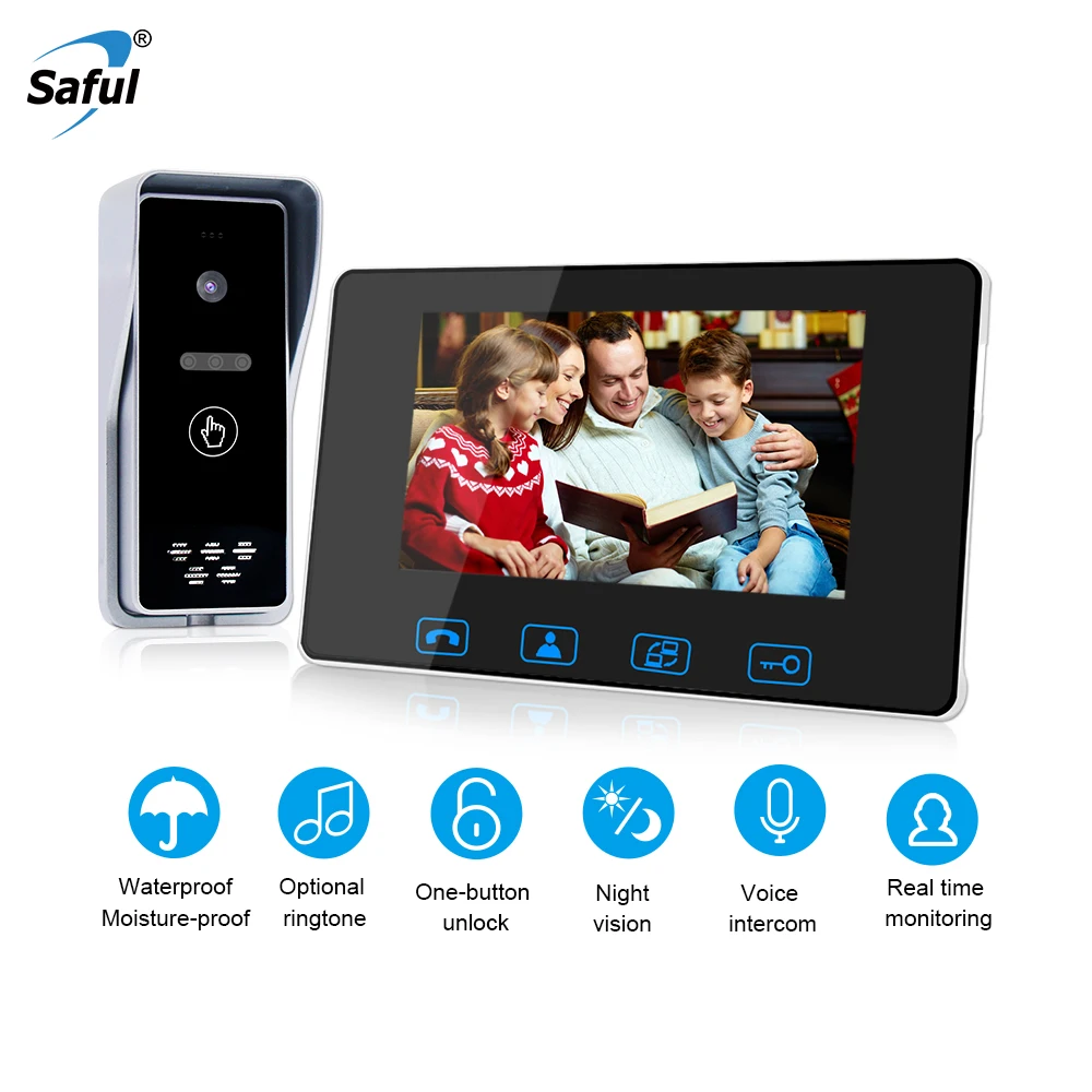 Saful 7 Inch Digital Video Door Phone Intercom System Video Door Bell Waterproof Camera Motion Detection IR Night Vision System
Saful 7 Inch Digital Video Door Phone Intercom System Video Door Bell Waterproof Camera Motion Detection IR Night Vision System