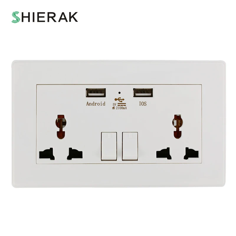 Настенная розетка SHIERAK универсальная 2100 мА с двойным usb портом переходник белая