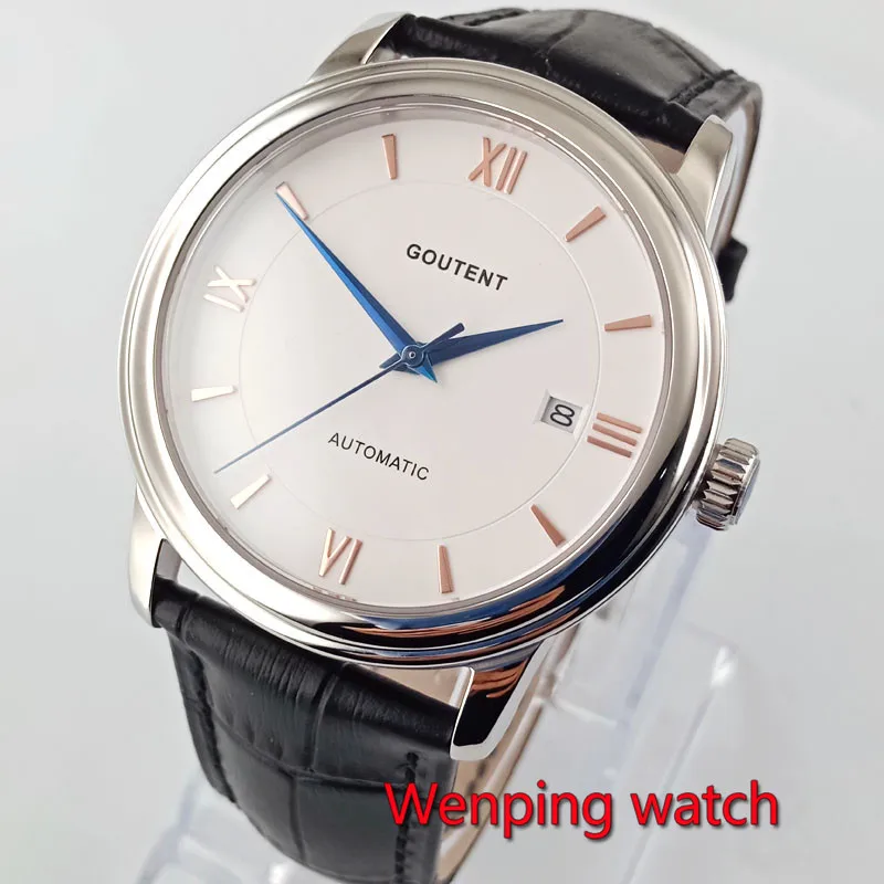Goutent 40mm white dial silver case sapphire glass date automatic fashion simple men's mechanical watch
Goutent 40mm white dial silver case sapphire glass date automatic fashion simple men's mechanical watch