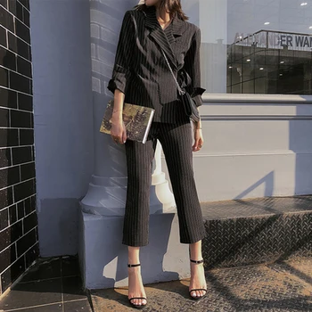 Women Work Pant Suits 2 Piece Set Fashion Striped Slim Long Sleeve Lace-up Jacket and Trouser Office Lady Suit Casual Outfits
Women Work Pant Suits 2 Piece Set Fashion Striped Slim Long Sleeve Lace-up Jacket and Trouser Office Lady Suit Casual Outfits