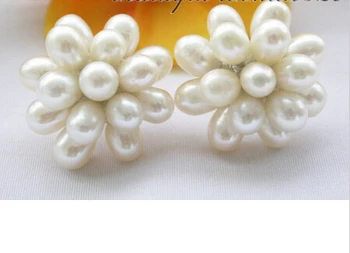 

jewerly free shipping 7mm riz blanc perle d'eau douce boucle d'oreille