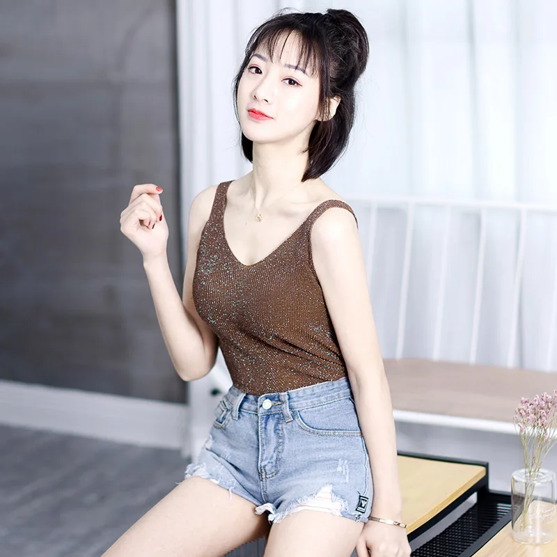 Cool Spring Sexy Knitted Tank Top Women top Solid Silver V Neck T-shirt Female Sleeveless Vest Casual Camis Blouse D355
Cool Spring Sexy Knitted Tank Top Women top Solid Silver V Neck T-shirt Female Sleeveless Vest Casual Camis Blouse D355
