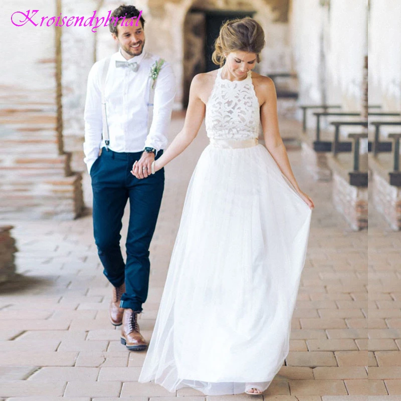 DZW497 Boho Vestido De Noiva 2019 Wedding Dresses A-line Halter Collar Tulle Lace Beach Dubai Arabic Wedding Gown Bridal Dresses
DZW497 Boho Vestido De Noiva 2019 Wedding Dresses A-line Halter Collar Tulle Lace Beach Dubai Arabic Wedding Gown Bridal Dresses
