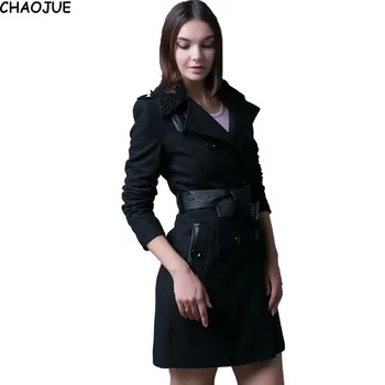 CHAOJUE fur collars woolen coat female British autumn and winter long blends womens PU belt patchwork pea coat free shipping
CHAOJUE fur collars woolen coat female British autumn and winter long blends womens PU belt patchwork pea coat free shipping