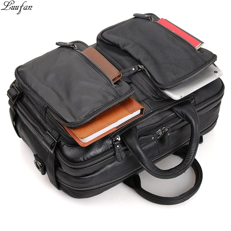 

Men Business Briefcase Soft Genuine Leather Man Laptop Handbag 3 Use Multifunctional Cowhide Shoulder Messenge bag For Male Tote