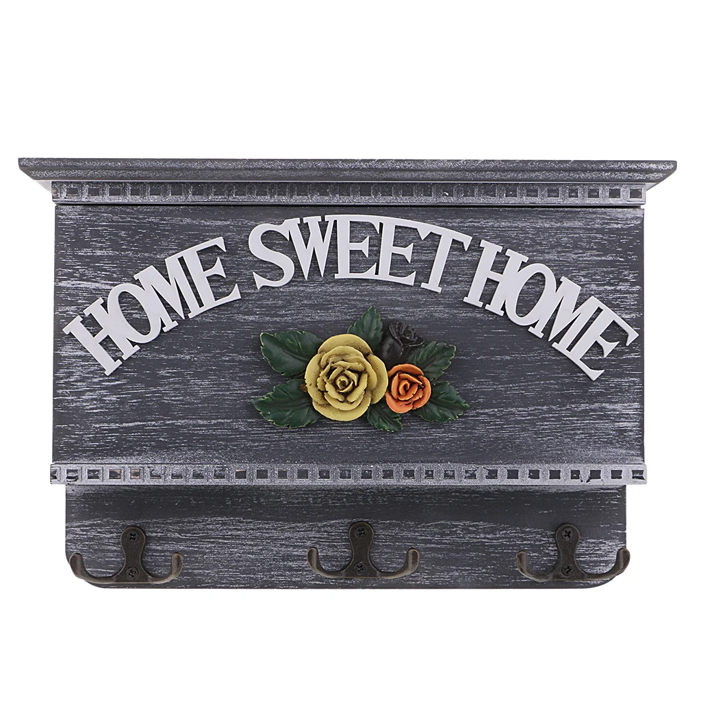 Wooden Key Holder Box 7 Hooks Wall Mounted & Tabletop Key Guard Storage Organizer Handmade Hallway Entryway Home Decor