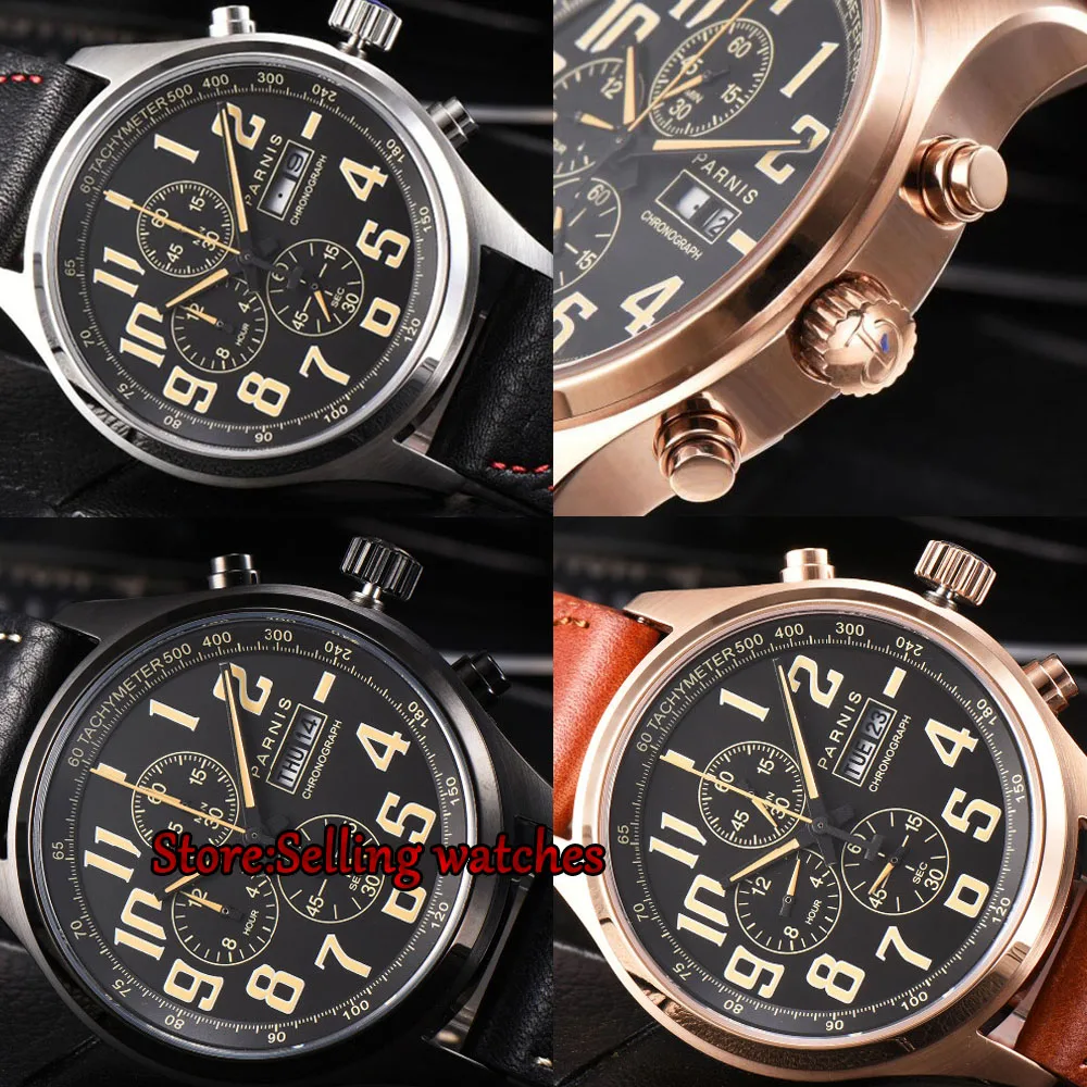 43mm Parnis Brand Quartz Watch Men Three Small Dial Chronograph Week Calendar 100M Leather Quartz Pilot Military Men's Watches
43mm Parnis Brand Quartz Watch Men Three Small Dial Chronograph Week Calendar 100M Leather Quartz Pilot Military Men's Watches