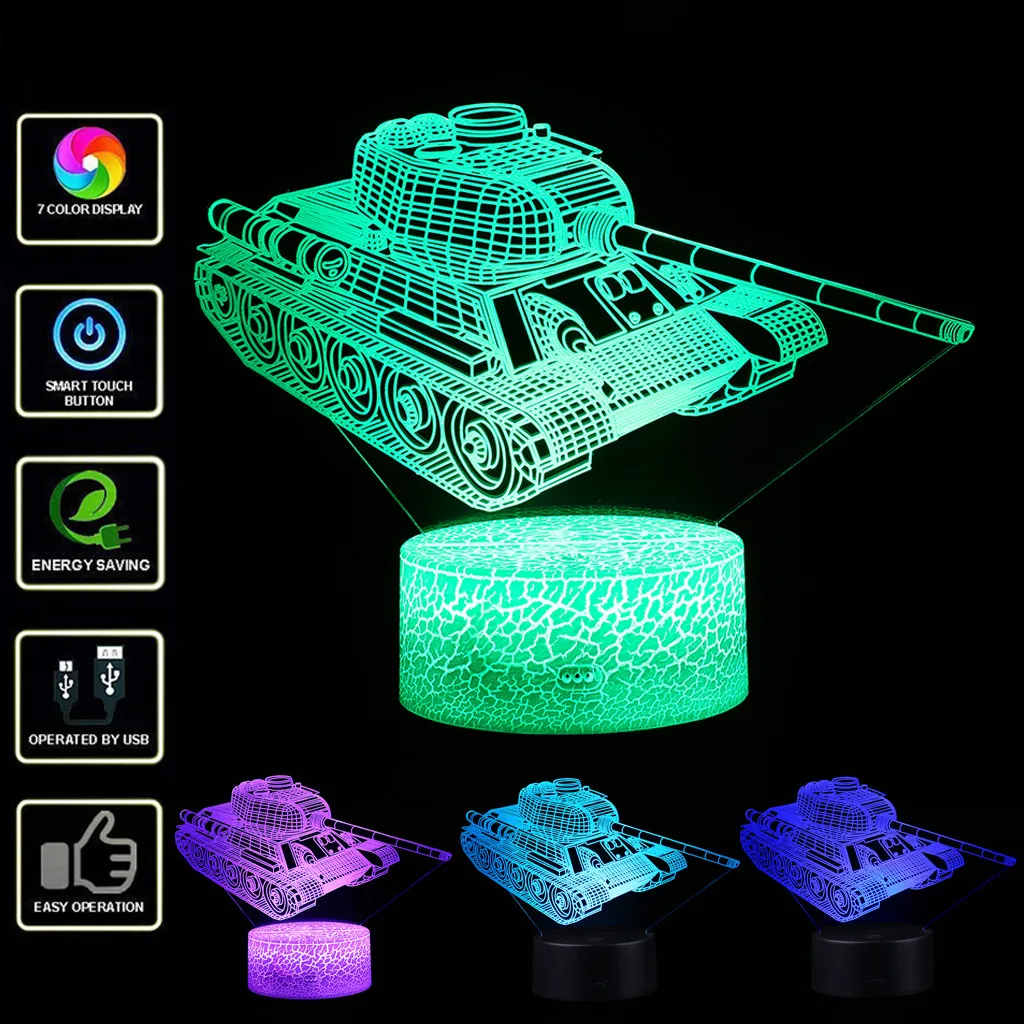 LED 3D Night Light Illuminated Tank 3D Visual Lamp Optical Illusion Desk Lighting 7 Color Changing 3D Light Fixtures For Kids
LED 3D Night Light Illuminated Tank 3D Visual Lamp Optical Illusion Desk Lighting 7 Color Changing 3D Light Fixtures For Kids