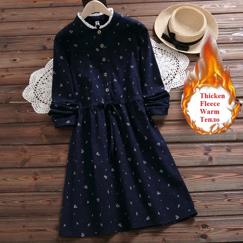 Mori Girl Women Winter Cute Dress Ruffled Collar Navy Blue Gray Lace Up Female Elbise Vintage Elegant Cotton Thick Floral Dress
Mori Girl Women Winter Cute Dress Ruffled Collar Navy Blue Gray Lace Up Female Elbise Vintage Elegant Cotton Thick Floral Dress
