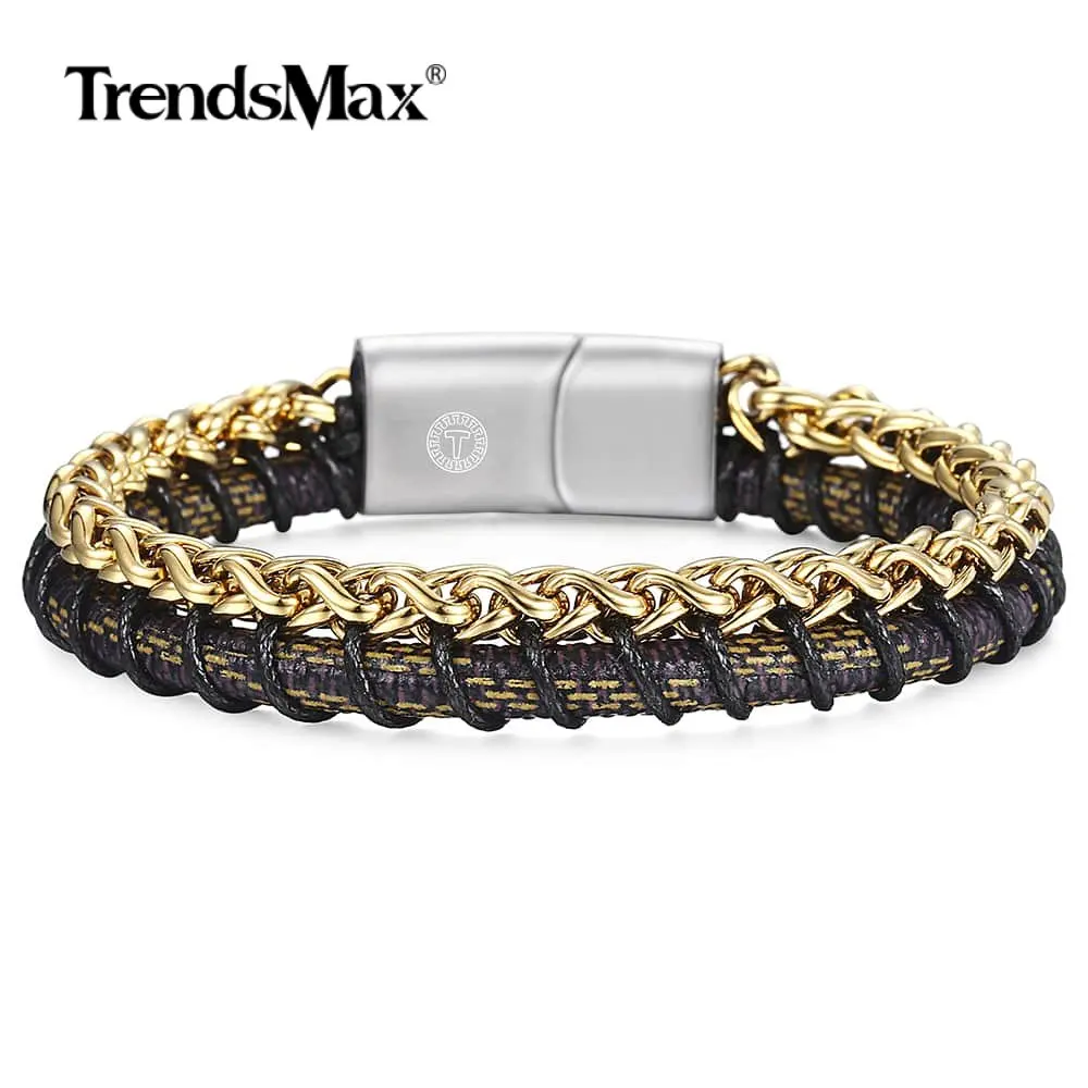 Braided Leather Stainless Steel Bracelet Man-made Leather Wheat Chain for Mens Boys Magnetic Clasp Wristband Gifts Gold DLB150
Braided Leather Stainless Steel Bracelet Man-made Leather Wheat Chain for Mens Boys Magnetic Clasp Wristband Gifts Gold DLB150