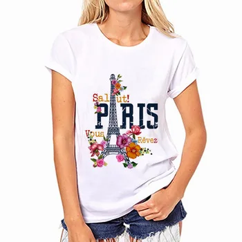 2017 Newest Europe 3D T-shirt Women Loose Print Short Sleeve Shirt Casual Paris Tower Printing T-Shirt 20 Colors Free Shipping