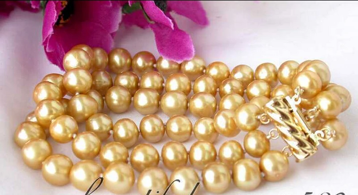 z2852 3row 8" 9mm gold round freshwater pearl bracelet 14k Noble style Natural Fine jewe Fast (D) SHIPPING
z2852 3row 8" 9mm gold round freshwater pearl bracelet 14k Noble style Natural Fine jewe Fast (D) SHIPPING
