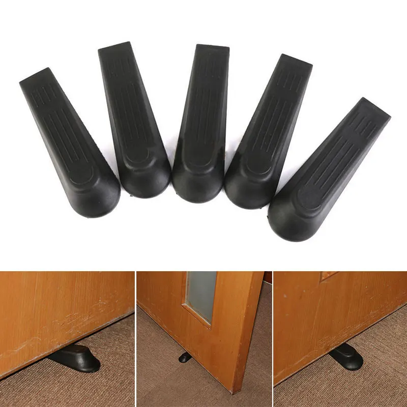 

5 Pcs/Set Black Door Stops Stoppers Wedges Jam Block Holder Cather Home Office Tool #80689