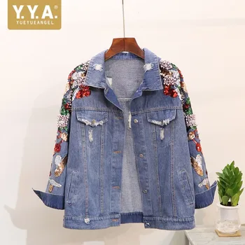 Korean Spring Long Sleeve Sequins Embroidered Flares Womens Denim Outerwear Coats Frayed Loose Casual Female Jackets Streetwear
Korean Spring Long Sleeve Sequins Embroidered Flares Womens Denim Outerwear Coats Frayed Loose Casual Female Jackets Streetwear