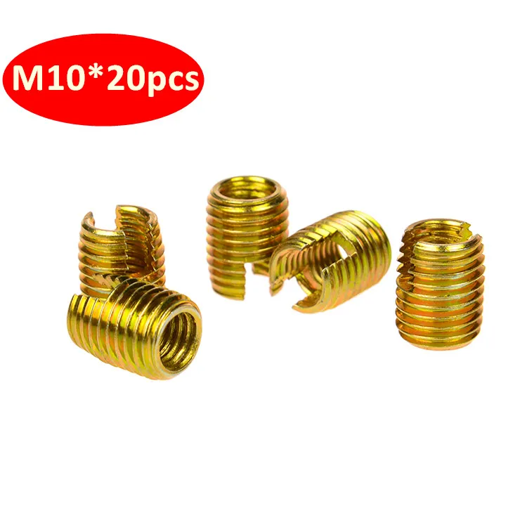 20pcs M10 Self Tapping Thread Insert Screw Bushing, M10*1.5*18mm 302 Slotted Type Wire Thread Repair Insert Steel with Zinc
20pcs M10 Self Tapping Thread Insert Screw Bushing, M10*1.5*18mm 302 Slotted Type Wire Thread Repair Insert Steel with Zinc