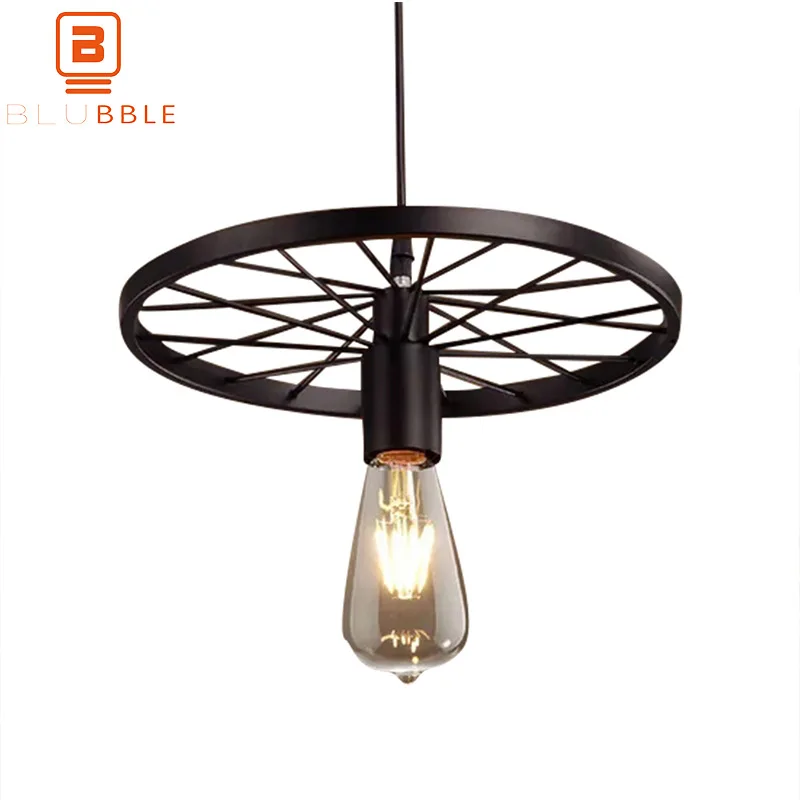 

BLUBBLE Vintage Wheel Pendant Light American Originality Industry Loft Pendant Lamp AC 90-260V Restaurant Bedroom Hanglamp
