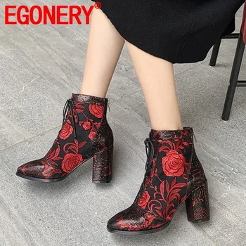 EGONERY woman shoes 2019 winter warm new fashion embroider genuine leather ankle boots outside high heels cross-tied zip shoes
EGONERY woman shoes 2019 winter warm new fashion embroider genuine leather ankle boots outside high heels cross-tied zip shoes