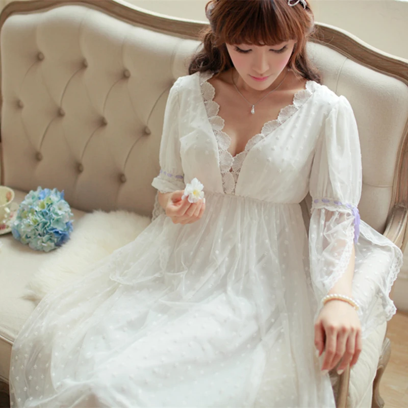 2Noble-Sleepwear-Lace-Dress-Gown-Elegant-Nightgown-Princess-Dress-Dress-Vintage-Lace-Gown-Bride-Bridesmaid-Nightgow