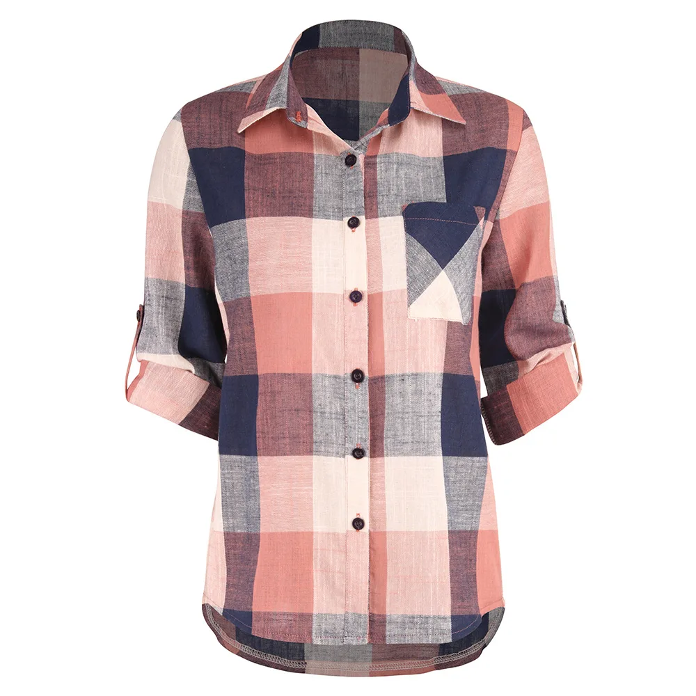 Spring Autumn Blouse Casual Big Size Shirt Cotton Top Lapel Plaid Shirt Blouse Outwear Women Clothing Blusas mujer de moda 2018
Spring Autumn Blouse Casual Big Size Shirt Cotton Top Lapel Plaid Shirt Blouse Outwear Women Clothing Blusas mujer de moda 2018