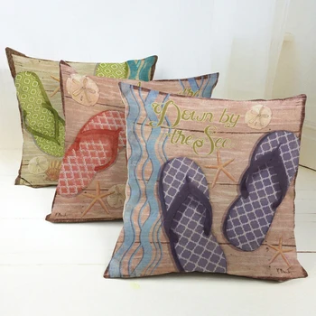 18x18" Fashion Beach Sea Wave Flip Flops Worn Here Slipper Burlap Cushion Cover Pillowcase Sunshine coussin tricot home textile
18x18" Fashion Beach Sea Wave Flip Flops Worn Here Slipper Burlap Cushion Cover Pillowcase Sunshine coussin tricot home textile