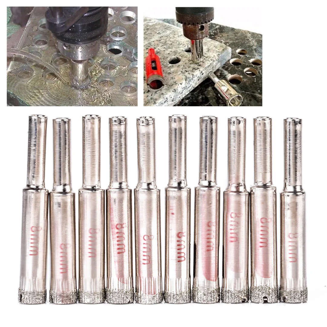 10pcs Diamond Coated Holesaw 8mm Drill Bit Hole Saw Set For Glass Tile Ceramic Marble Porcelain Drilling Tools