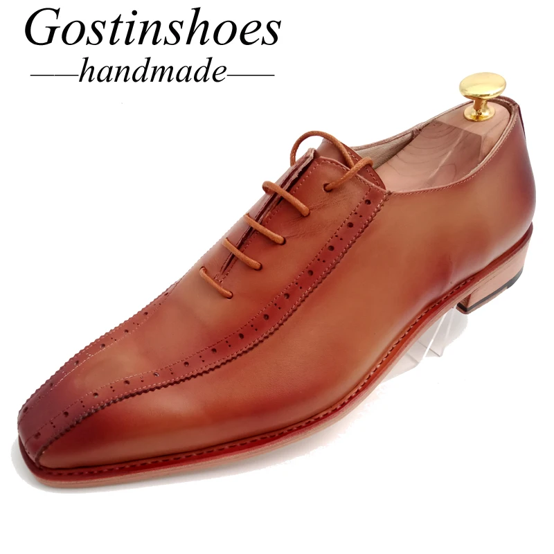 

Goodyear Welted Handmade Men Dress Brogues Oxfords Brown Cow Leather Men Formal Business Office Shoe Lace-up Pointed Toe GSTN012