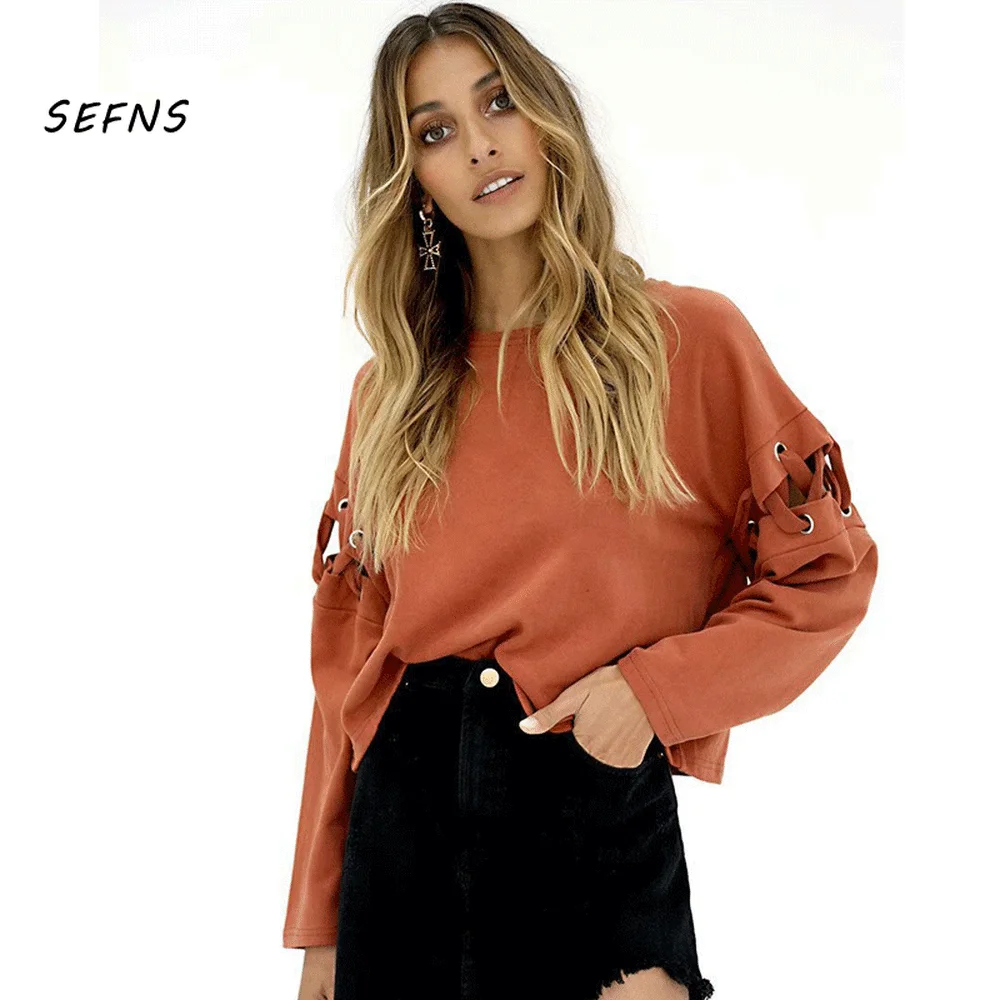 SEFNS long Splice sleeve o neck weatshirt cross lace up pullovers hoodies women Autumn winter basis black Street Wear hoodies
SEFNS long Splice sleeve o neck weatshirt cross lace up pullovers hoodies women Autumn winter basis black Street Wear hoodies