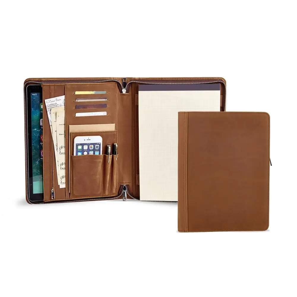 

Handmade Vintage Crazy-Horse Leather Portfolio A4 Folder, Personalized Business Travel Padfolio Carrying Case