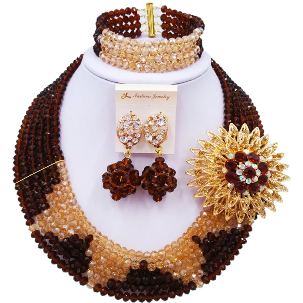 Laanc Latest Nigerian Wedding African Beads Jewelry Set Brown Gold AB Crystal Necklace and Earrings Bracelet Sets C6R4S017
Laanc Latest Nigerian Wedding African Beads Jewelry Set Brown Gold AB Crystal Necklace and Earrings Bracelet Sets C6R4S017