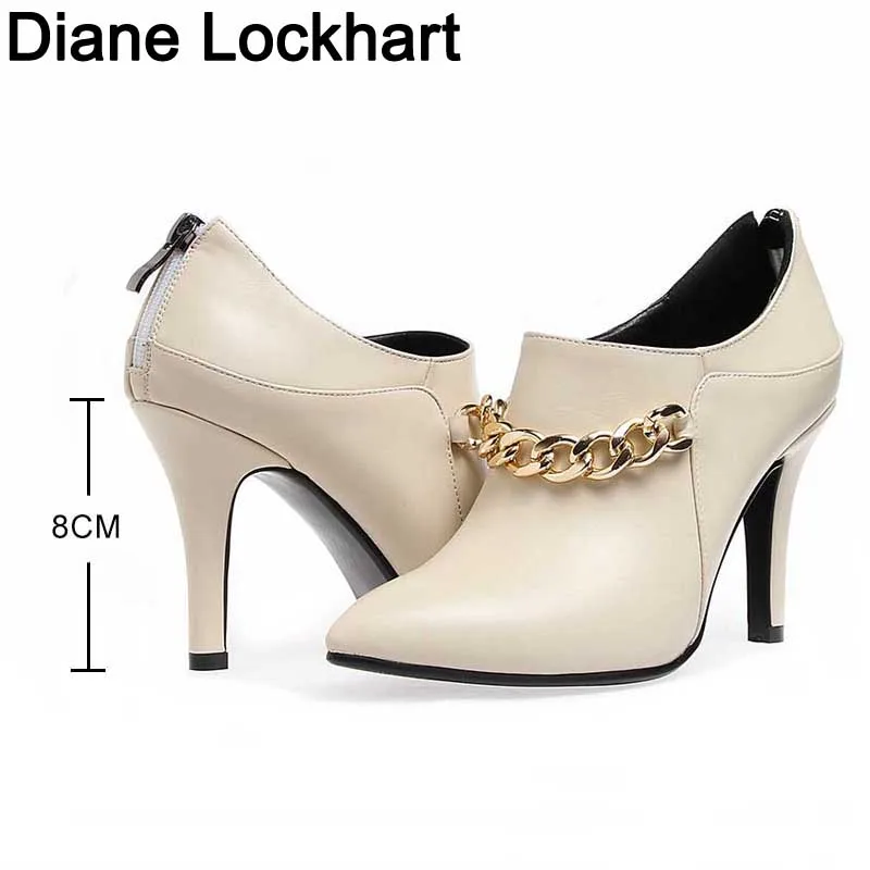 Booties Women Metal Chains Ankle Boots Thin Heels Shoes Fashion Spring Autumn Ladies Shoes White Red High heels zapatos mujer
Booties Women Metal Chains Ankle Boots Thin Heels Shoes Fashion Spring Autumn Ladies Shoes White Red High heels zapatos mujer