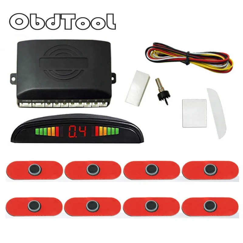 

BIBI Reversing Radar with 8 Sensors 0.3-2.5m Detection Range 8pcs Flat Parking Probe LED Reverse Radar Vehicle Safety System