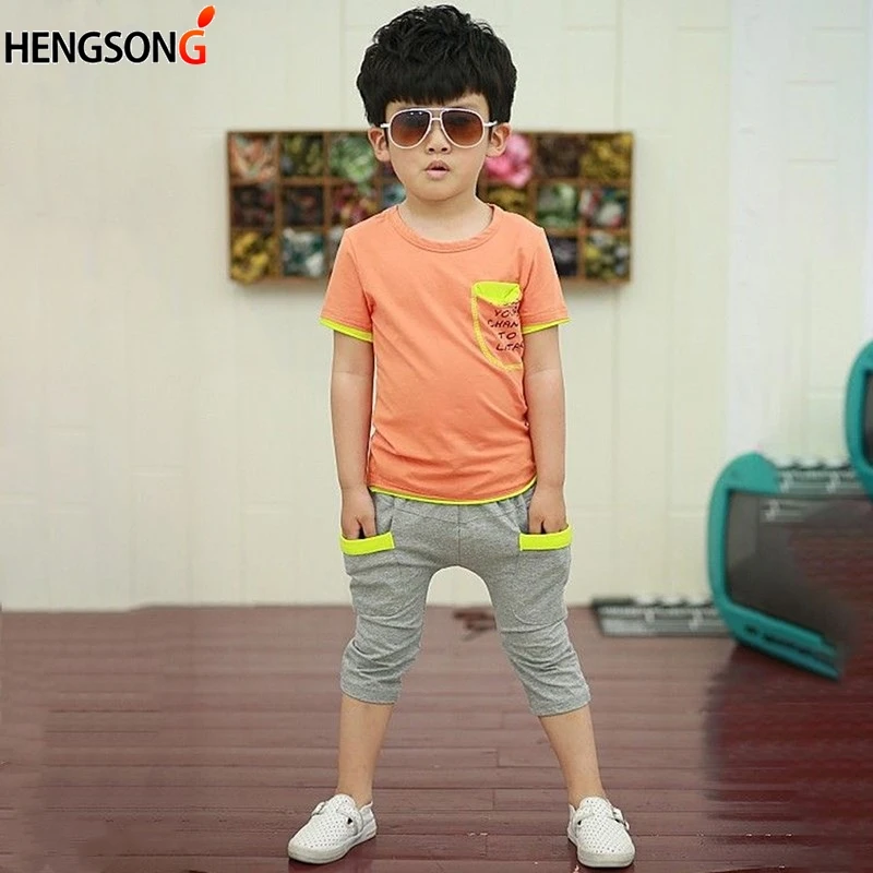 HENGSONG/Одежда для маленьких мальчиков брендовые летние детские комплекты одежды