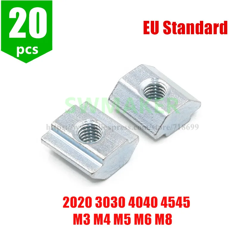 100pcs M4 Zinc Steel T-Sliding Square Nuts for Kossel 3D Printer 2020 Extrusion