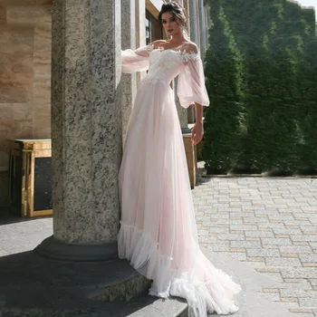 LORIE Boho pink Wedding Dress A-Line Lace Appliques Puff Sleeves Bride Dress Wedding Gown Point Tulle 2019
LORIE Boho pink Wedding Dress A-Line Lace Appliques Puff Sleeves Bride Dress Wedding Gown Point Tulle 2019