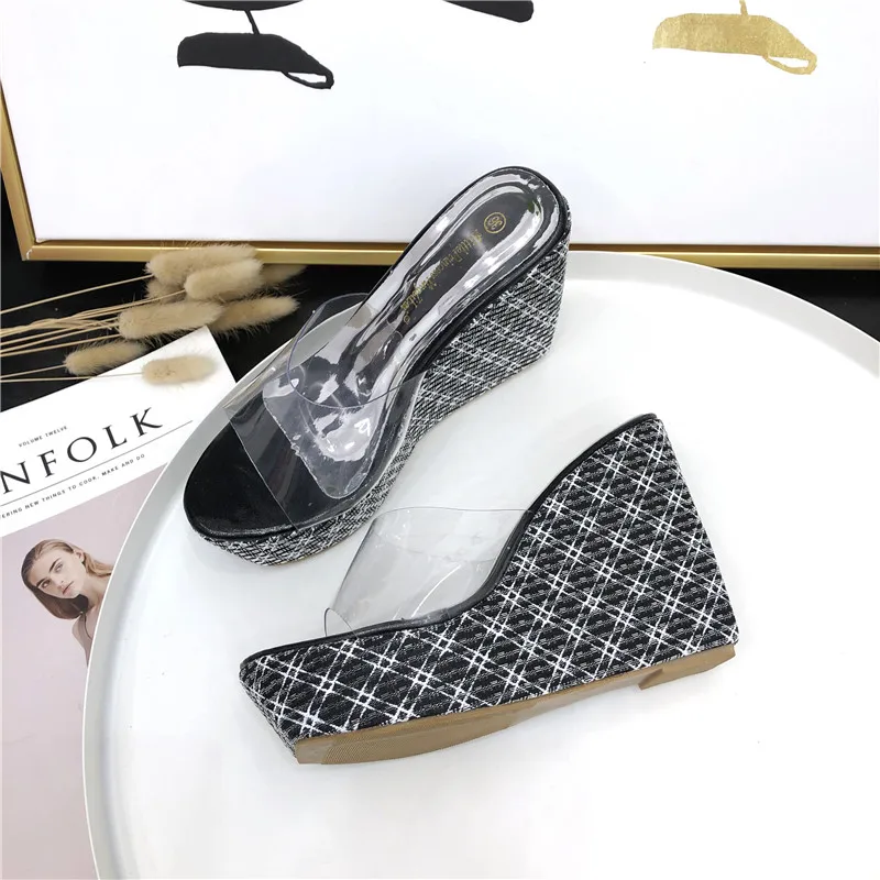 Wedges Slippers Woman Platform Mules Transparent Slides Geometric Sandals PVC High Heels Shoes 2019 Summer Sandalias Mujer Black
Wedges Slippers Woman Platform Mules Transparent Slides Geometric Sandals PVC High Heels Shoes 2019 Summer Sandalias Mujer Black