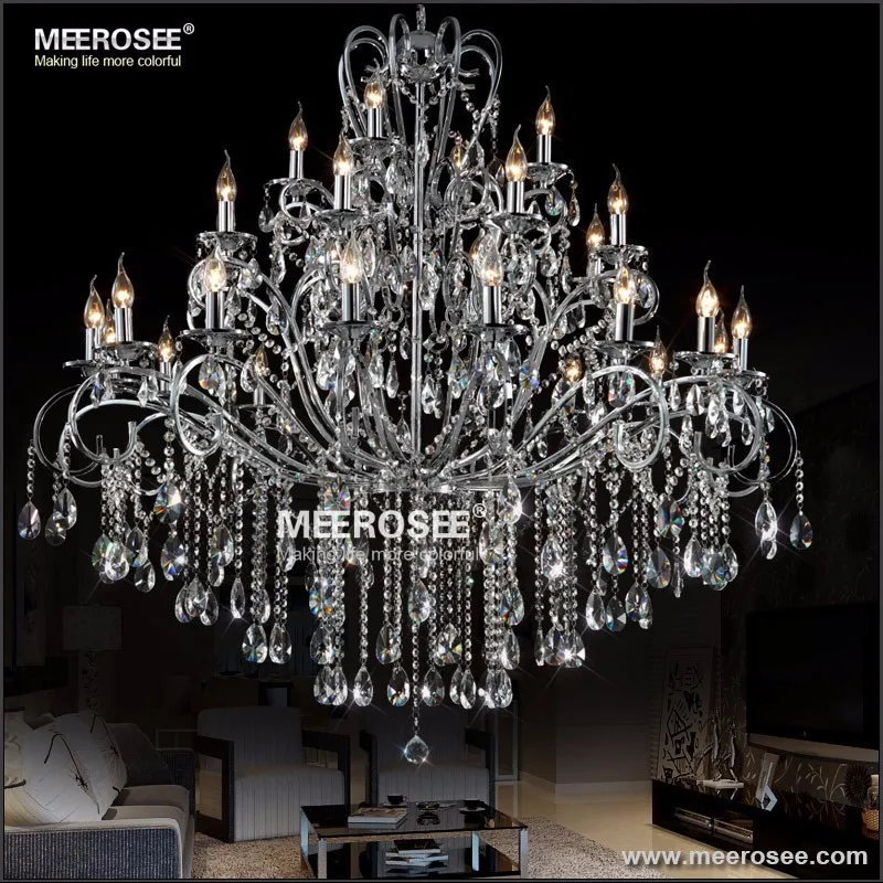 Large 28 Arms Wrought Iron Chandelier Crystal Light Fixture Chrome Lustre De Sala Crystal Hanging Lamp (1)