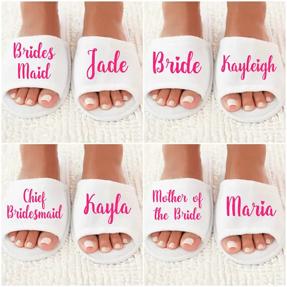 CUSTOMZIED name and title wedding bridesmaid bride spa slippers Matron of honor Bachelorette bridal shower party favors gifts
CUSTOMZIED name and title wedding bridesmaid bride spa slippers Matron of honor Bachelorette bridal shower party favors gifts