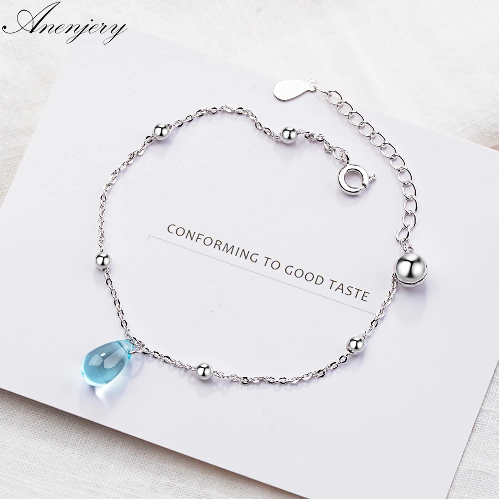 Anenjery Sweet Artificial Blue Crystal Water Drop 925 Sterling Silver Bracelet For Women Gift pulseira Silver 925 Jewelry S-B208
Anenjery Sweet Artificial Blue Crystal Water Drop 925 Sterling Silver Bracelet For Women Gift pulseira Silver 925 Jewelry S-B208